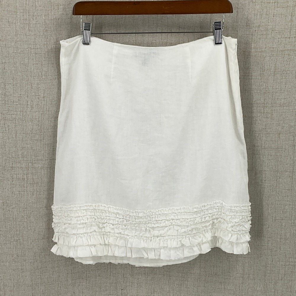 Tommy Bahama Skirt Womens 8 White Linen Ruffle Hem Coastal Breathable Boho Airy